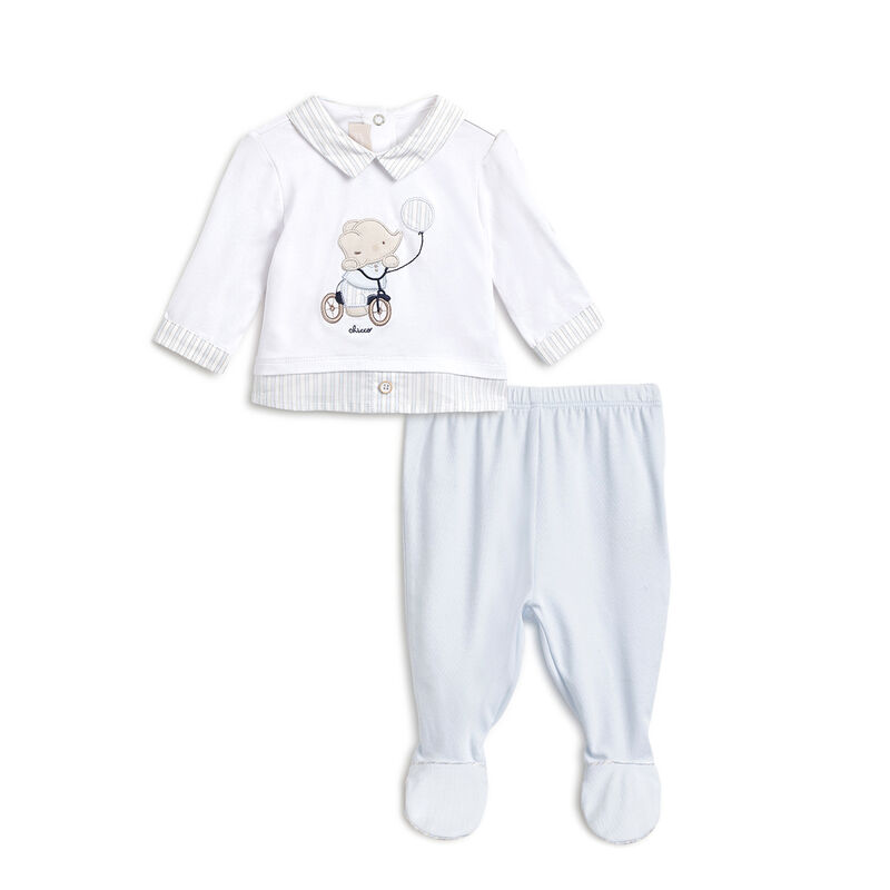 Boys White and Light Blue Baby's Smock with Leggings image number 0